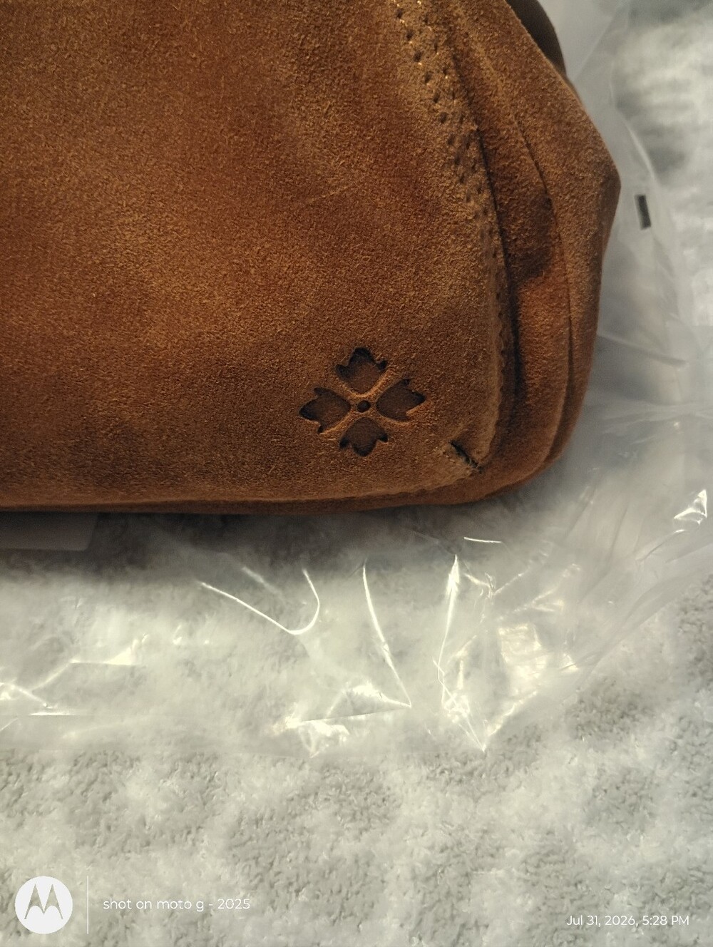 NWT Patricia Nash Suede Annie Kisslock Frame Bag Crossbody Satchel Tan - - Picture 12 of 14